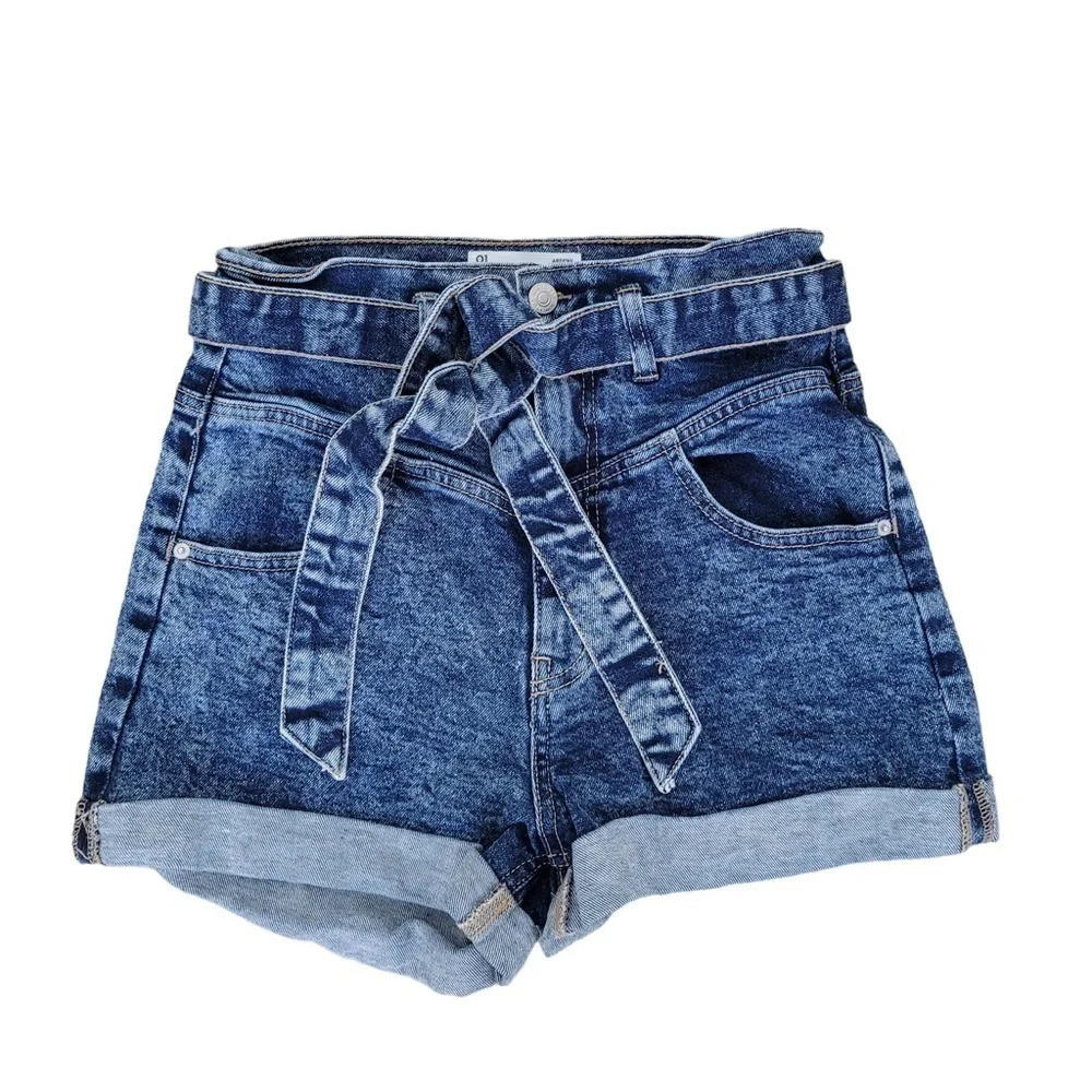 Ardene eightytwo high rise tie belt denim shortie  dark acid wash size 25
